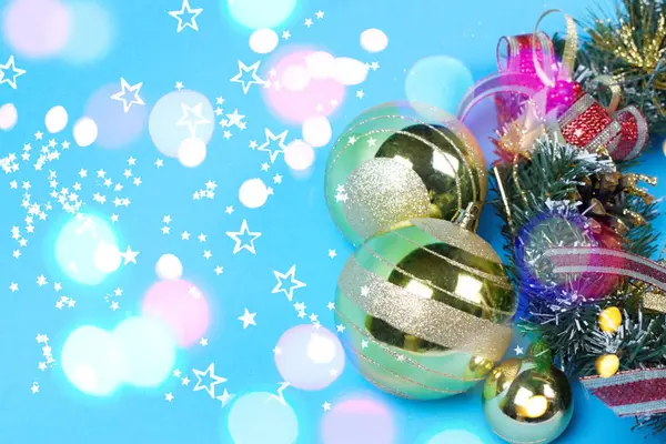 Brillantini Decorazione Dorata Frammento Ghirlanda Natale Decorato Con Nastri Sfondo — Foto Stock