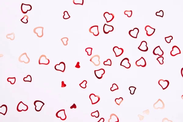 Confete Vermelho Forma Coração Sobre Fundo Branco Festivo Celebração Conceito — Fotografia de Stock