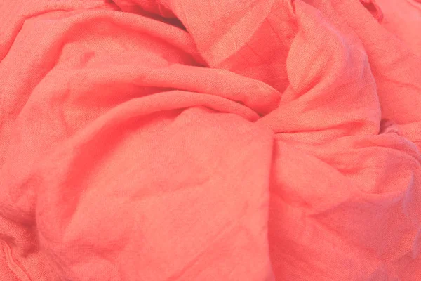 Texture Cotton Fabric Vibrant Coral Color Which Main Trend Year — Stock Photo, Image