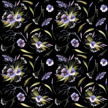 Çiçek siyah bir zemin üzerine suluboya sonbahar desen