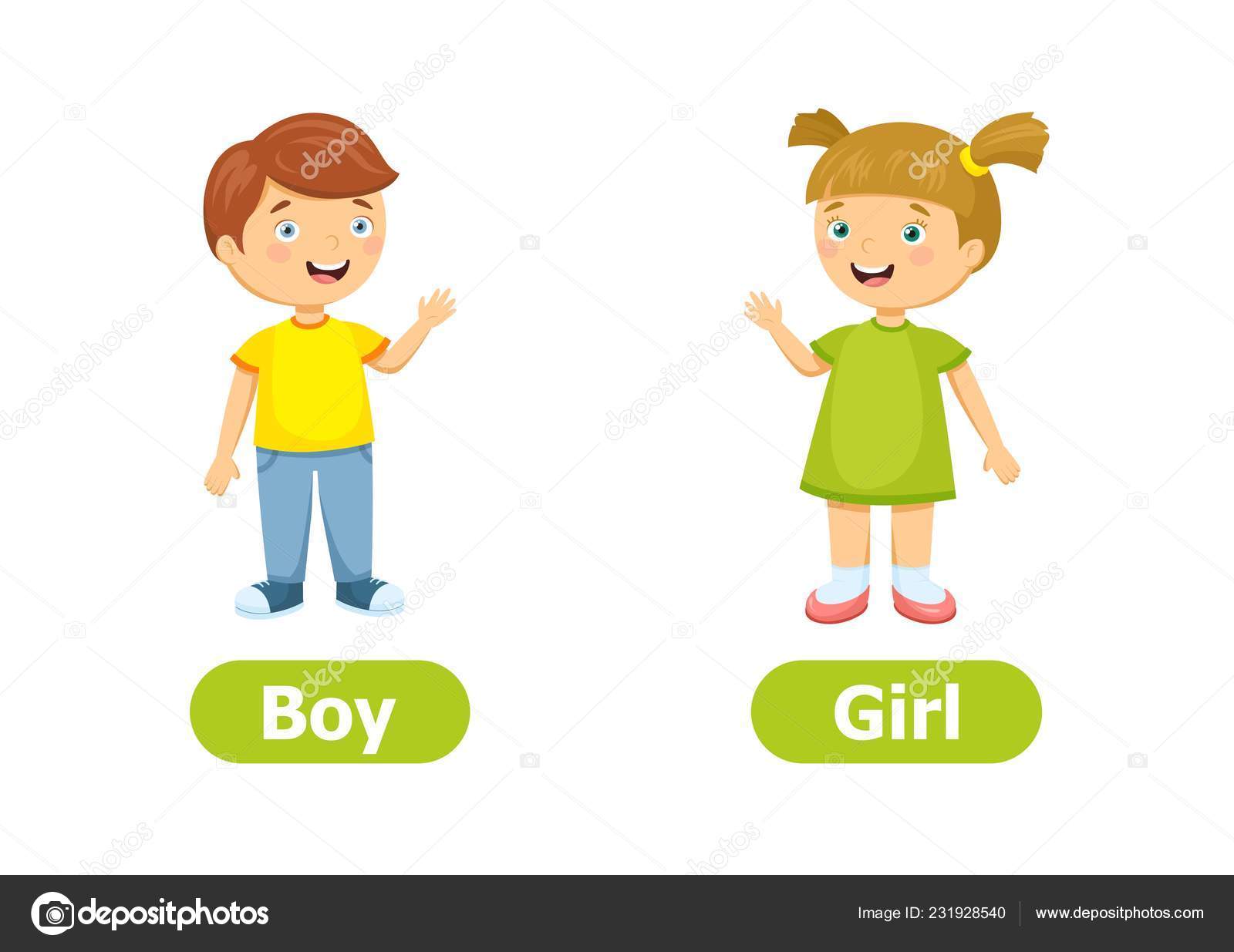 Vector Antonyms Opposites Boy Girl Cartoon Characters Illustration White  Background Stock Vector Image by ©nizovatina #231928540