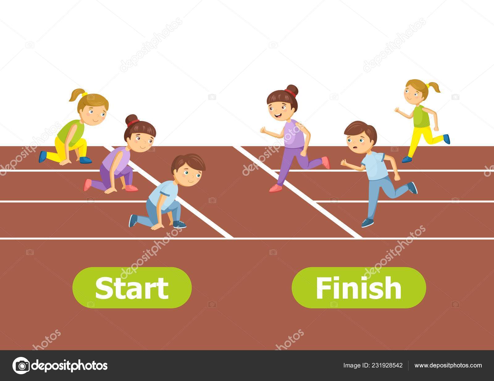 Vector Antonyms Opposites Start Finish Cartoon Characters Illustration ...