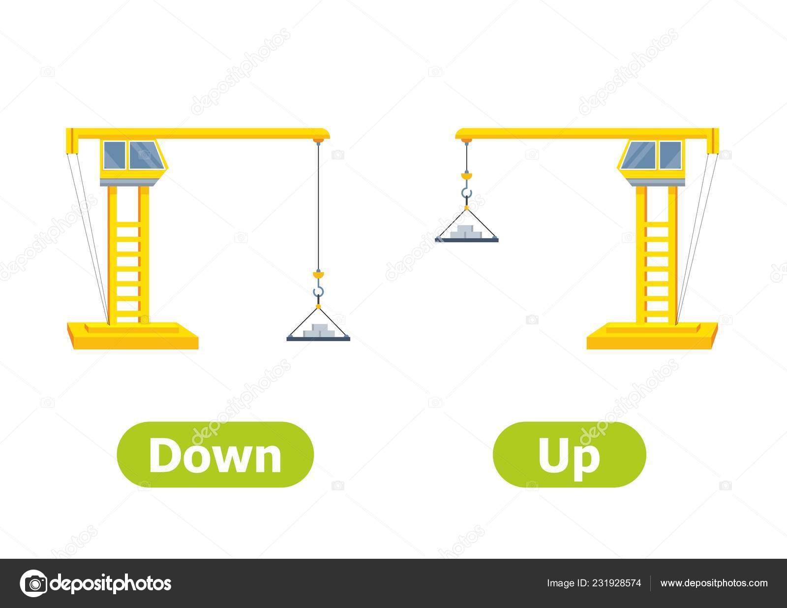 Vector antonyms and opposites. Stop and Go. Illustrations on white  background. Card for teaching aid, for a foreign language learning.  Stock-Vektorgrafik