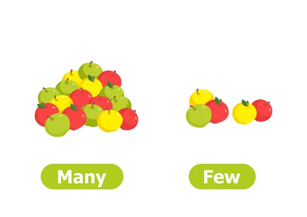 Векторні Антоніми Протилежності Багато Мало Ілюстрації Білому Тлі Картка Викладання — стоковий вектор