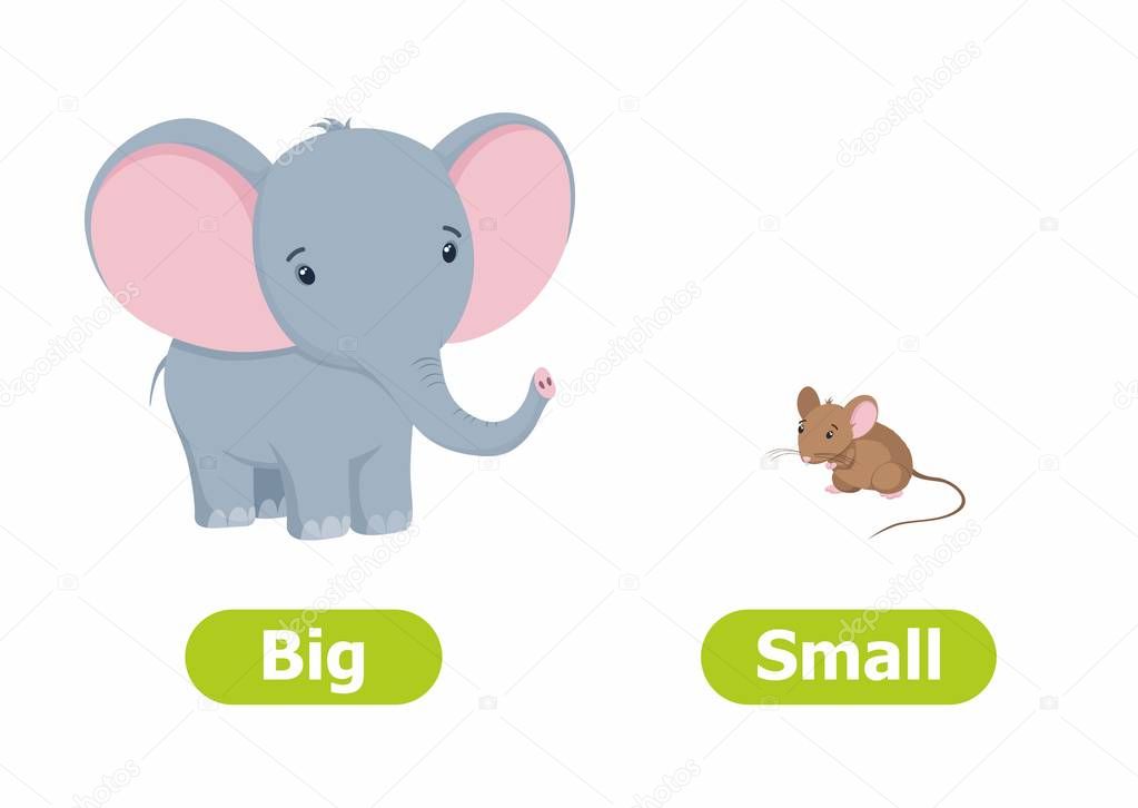 Images: big and small cartoon | Vector Antonyms Opposites Big Small