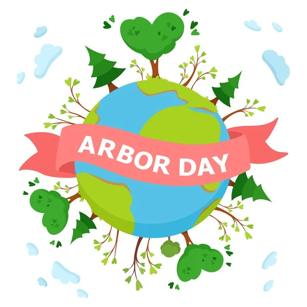 Arbor 日概念 环保海报 绿色树向量例证在白色背景 — 图库矢量图片