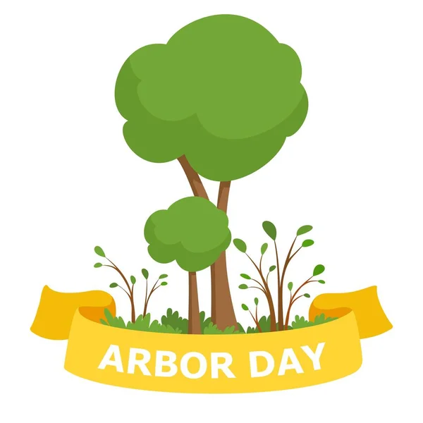 Arbor Day vector Illustration. Green tree and pink ribbon