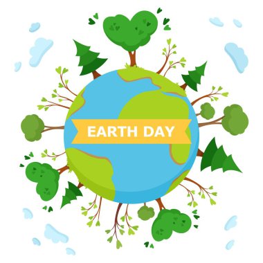 Earth Day concept Illustration. Green trees on planet Earth. Vector cartoon illustration on white background clipart