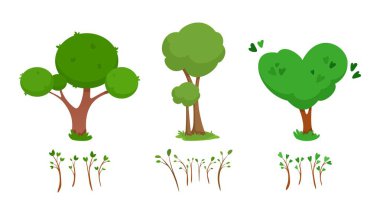 Çizgi film ağaçlar ve beyaz arka plan üzerinde sproutsvector öğeleri koleksiyonu.