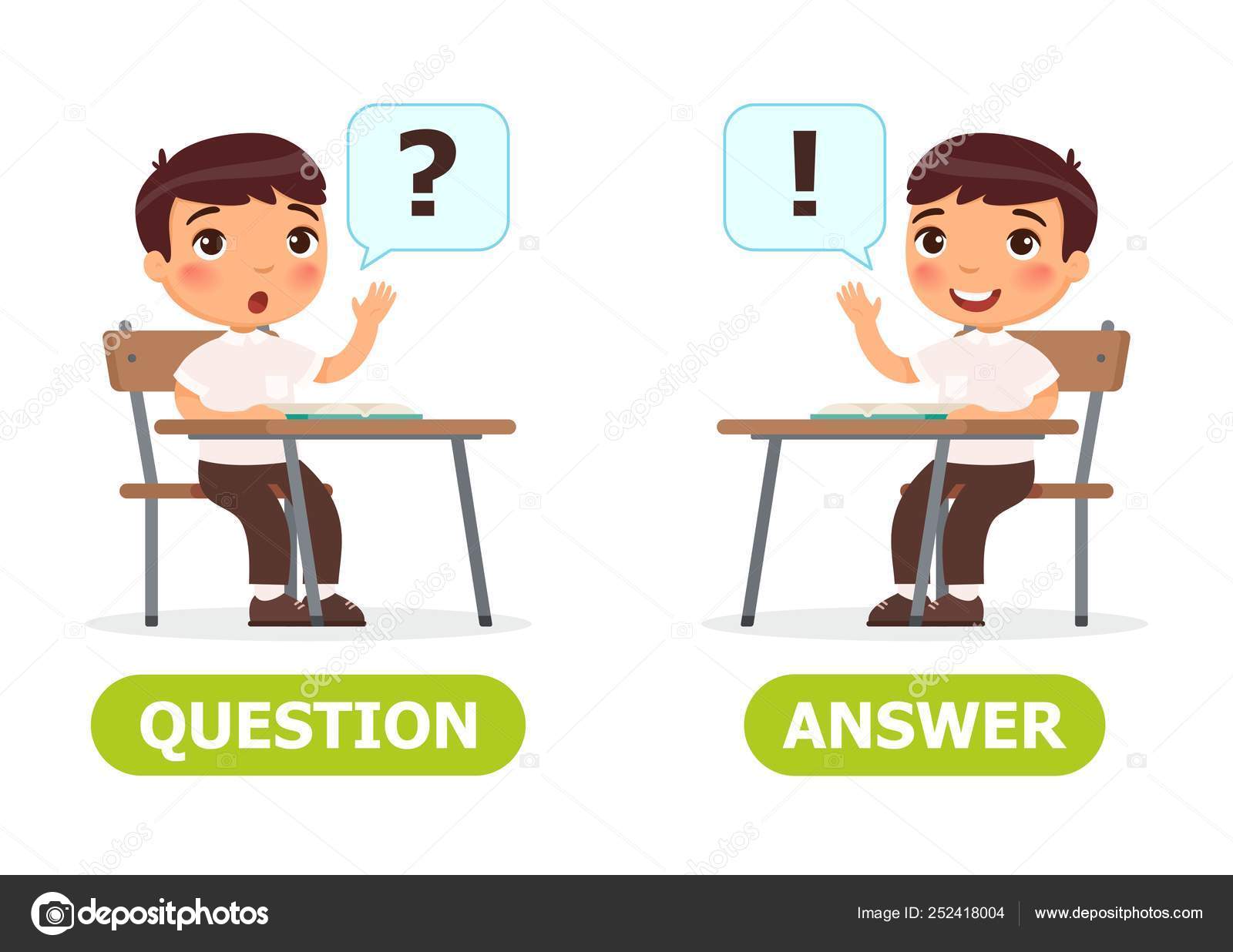 Boy Sits School Desk Raising Hand English Word Question Answer