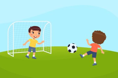 İki erkek Futbol oynuyorlar. Vektör çizim