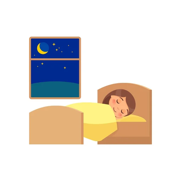 Дівчина Спить Ліжку Щоденний Режим Векторні Ілюстрації — стоковий вектор
