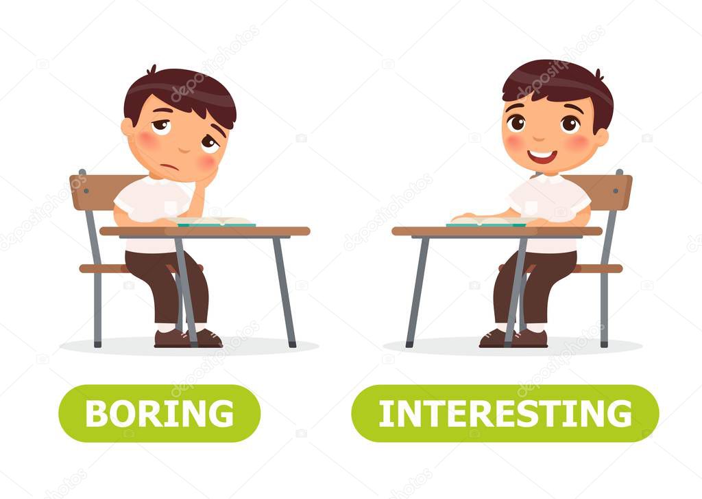 Boy is sitting at the school desk and he is bored, he is interested