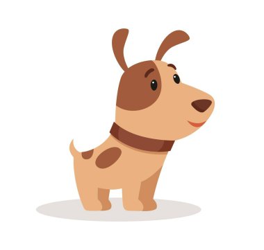 Küçük köpek yavrusu gülümsüyor. Beyaz arka planda vektör çizimi.