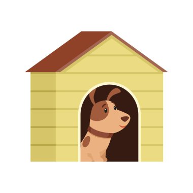 Köpek yavrusu bir köpek arasında oturuyor. Beyaz arka plan, karikatür tarzı vektör illüstrasyon