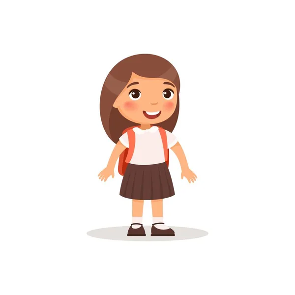 Schoolgirl School Uniform Backpack Smiling Back School Vector Illustration Cartoon — Stock Vector