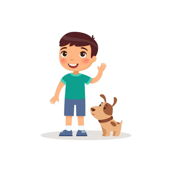 Cute Little Boy Dog White Background Vector Illustration Cartoon Style — Stock Vector