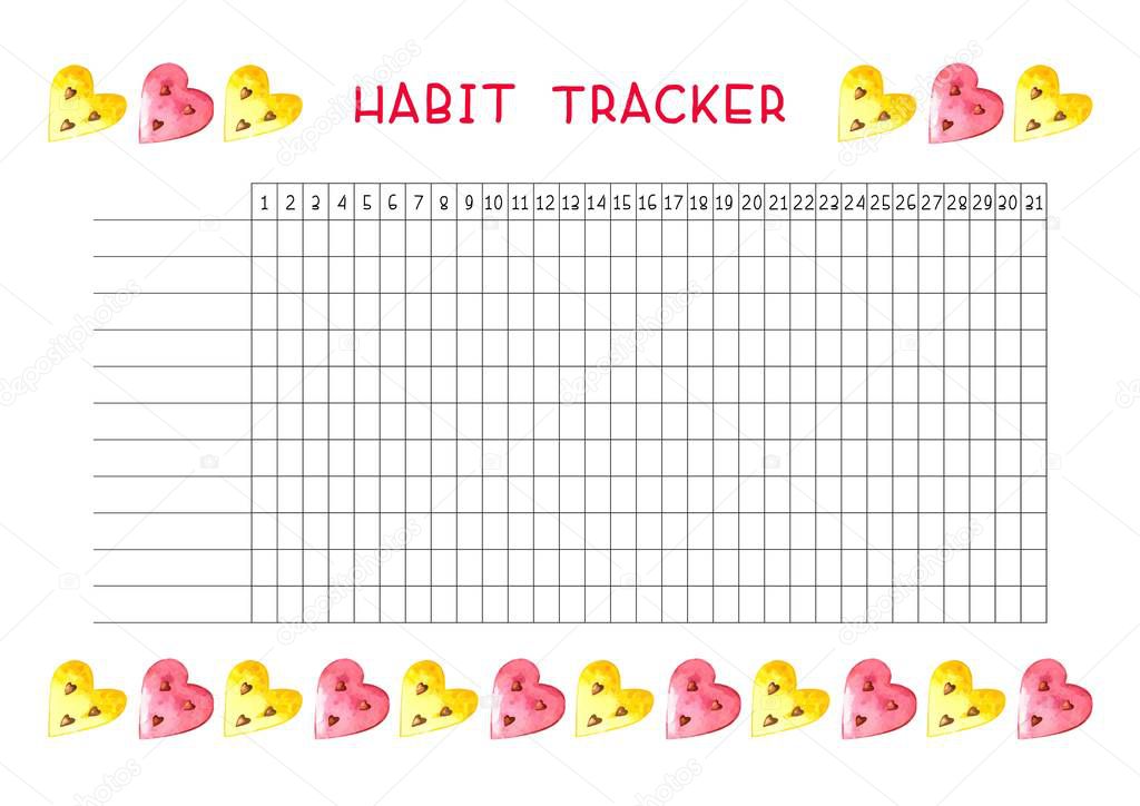 Habit tracker blank with trend design. Monthly planner template. Bright illustrations ofwatercolor watermelons and mint. Vector illustrations.