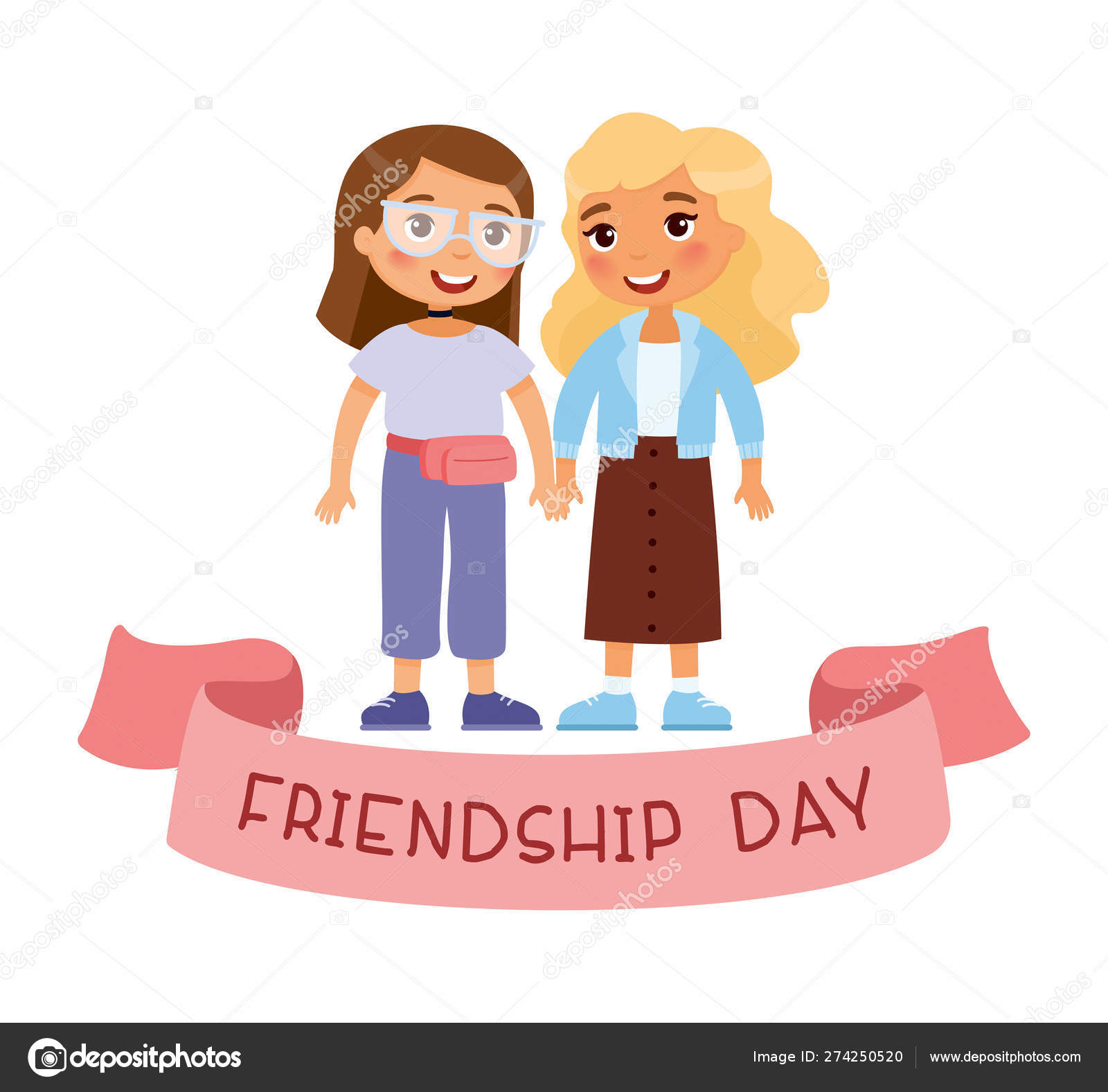 Friendship Day Two Young Cute Girls Holding Hands Stock Vector Image by  ©nizovatina #274250520