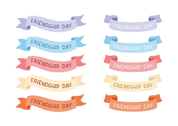 Friendship Day Collection Multicolored Ribbons Inscriptions Vector Elements White Background — Stock Vector