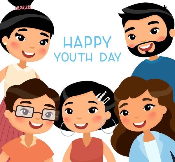 Happy Youth Day Poster Five Asian Young Women Young Men — Διανυσματικό Αρχείο