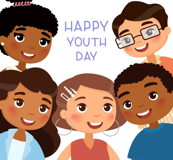 Cartel Del Día Juventud Chicas Jóvenes Internacionales Amigos Jóvenes Divertido — Vector de stock