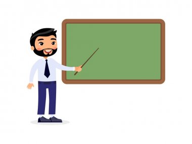 Male teacher standing near blackboard flat vector illustration clipart