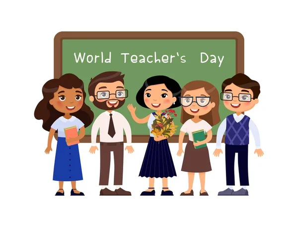 Día mundial de los profesores saludo ilustración vector plano — Archivo Imágenes Vectoriales