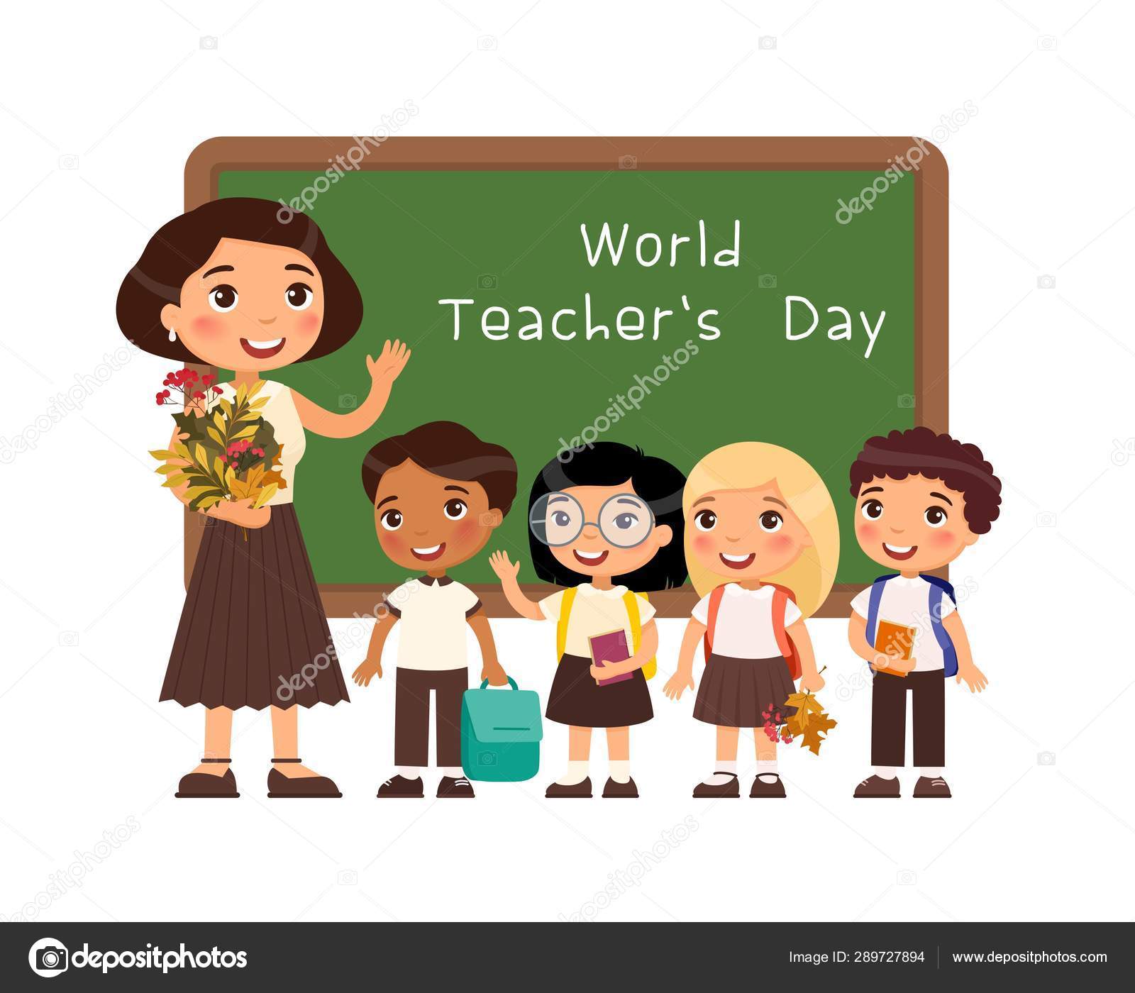 International Teachers Day Congratulation Flat Vector Illustration  Schoolchildren Congratulate Teacher Stock Vector Image by ©nizovatina  #289727894