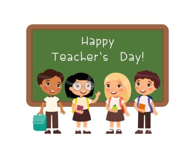 Mutlu öğretmenler günü tebrik düz vektör illüstrasyon