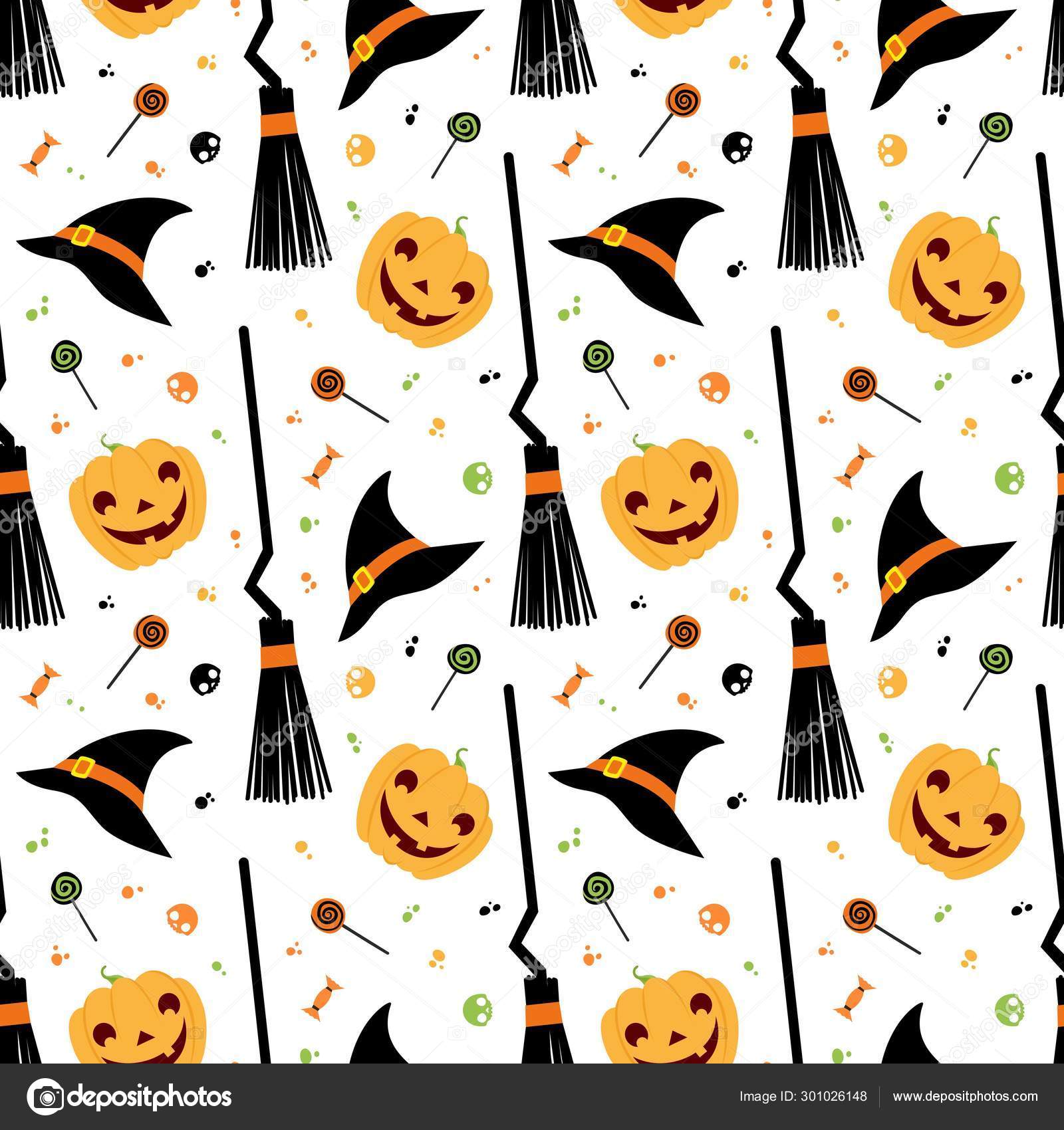 Halloween Fest Vector Seamless Pattern Witch Hat Broom