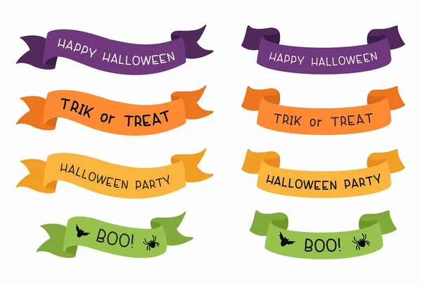 Nastri Halloween Illustrazioni Vettoriali Con Set Tipografia Happy Halloween Trick — Vettoriale Stock