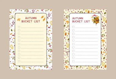 Boş haftalık planlayıcı sayfası vektör şablonu. Sonbahar temalı zaman çizelgesi, dekoratif çerçeve ile boş kişisel organizatör bırakır. Stilize yazı ile Sonbahar sezonu çiçek sınırı