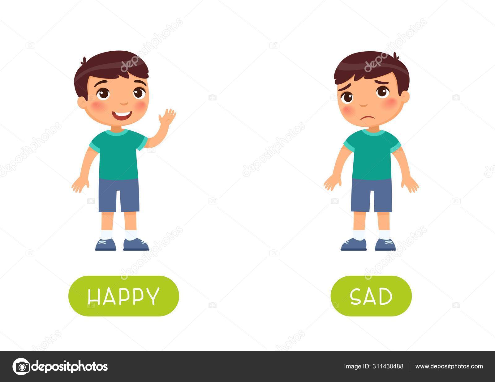 아이들은 템플릿 과반대되는 카드를 합니다 아이가 외국어를 플래시 기분의 미소짓고 스톡 벡터 - ©ValinMalin 311430488, image size:1600x1236