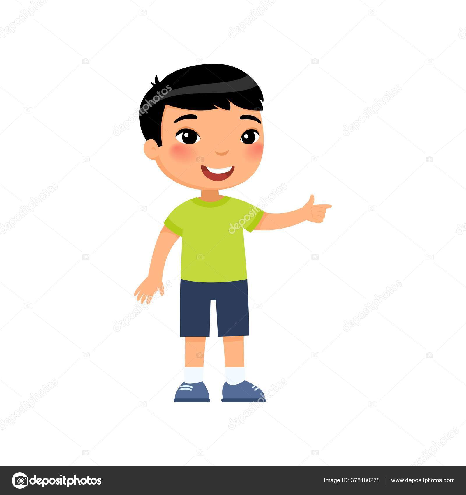 Little Asian Boy Pointing Index Finger Flat Vector Illustration Smiling  Stock Vector Image by ©nizovatina #378180278