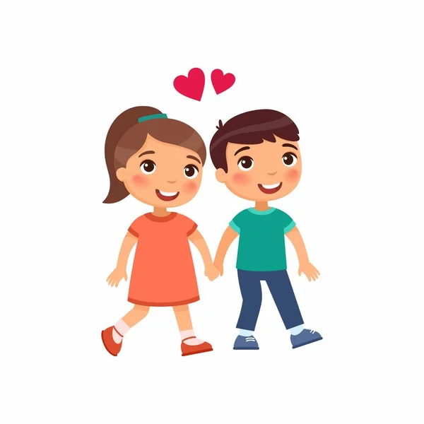 Niño Niña Amor Ilustración Vector Plano Lindo Novio Novia Tomados — Vector de stock