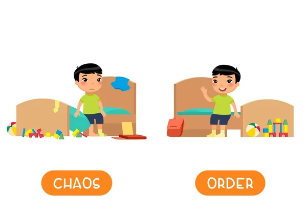 Concepto Opuesto Chaos Order Tarjeta Palabra Infantil Para Plantilla Vector — Vector de stock