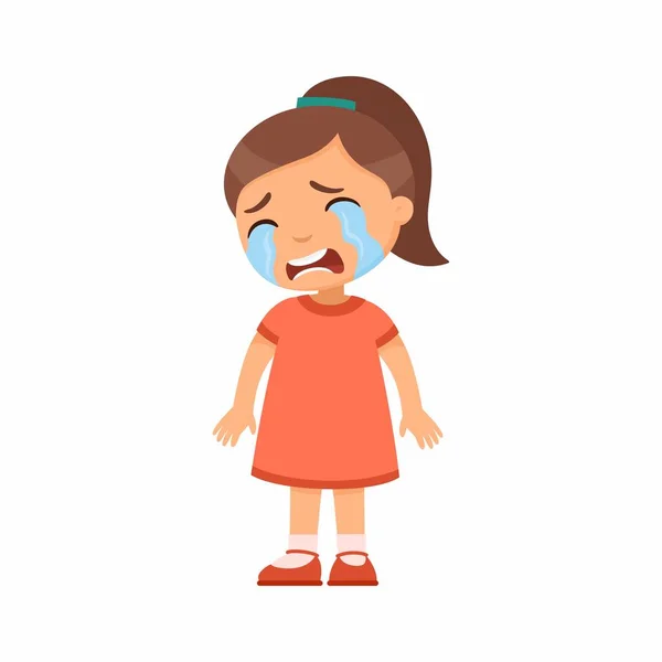 Crying Sad Little Girl Flat Vector Illustration Upset Child Tears — Stock Vector