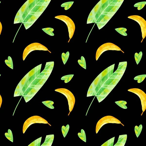 Été Saison Humeur Aquarelle Motif Sans Couture Feuilles Fruits Banane — Photo