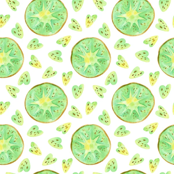 Kiwi Fruit Drawings Seamless Pattern Summer Tropical Fruits Hand Drawn — Stock Photo, Image