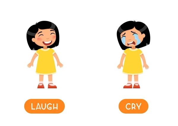Cry Und Laugh Antonyme Karteikartenvektorvorlage Gegensätze Wortkarte Zum Erlernen Der — Stockvektor