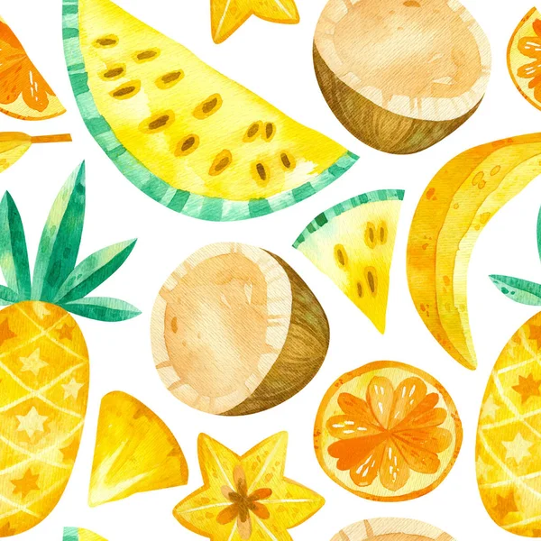 Dibujos Frutas Tropicales Patrón Sin Costura Las Frutas Verano Mezclan — Foto de Stock