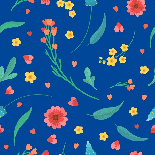 Fleurs Sauvages Abstraites Sur Fond Bleu Vif Fleurs Fleurit Laisse — Image vectorielle