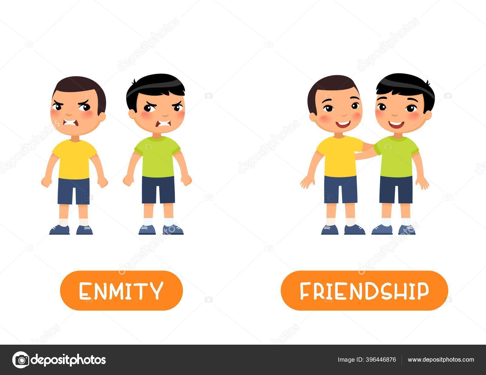 관계와 Enmity 플래시 템플릿의 이름이다 정반대의 개념이죠 아시아 소년이 싸우고 스톡 벡터 - ©ValinMalin 396446876, image size:1600x1236