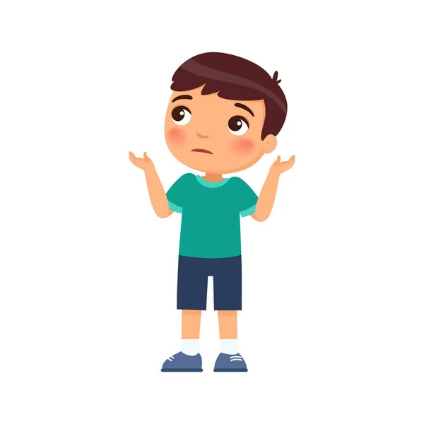 Little Boy Throws His Hands Gesture Don Know Cartoon Character — Stock Vector