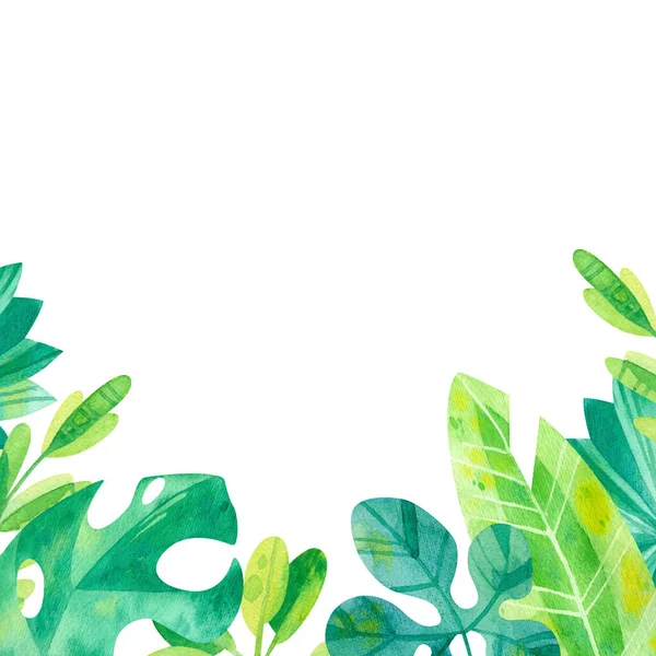 Moldura Quadrada Vazia Com Folhas Selva Ilustração Desenhada Mão Folhas — Fotografia de Stock