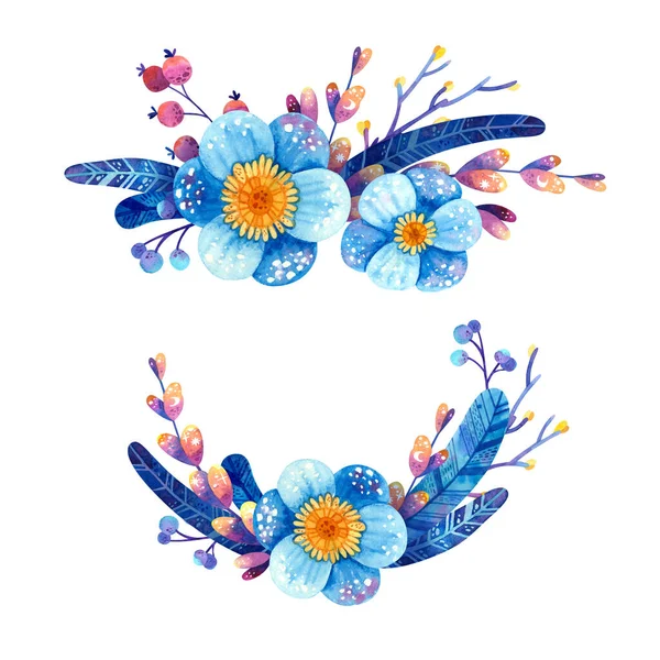 Sada Květinových Aranžmá Modrých Fialových Barvách — Stock fotografie