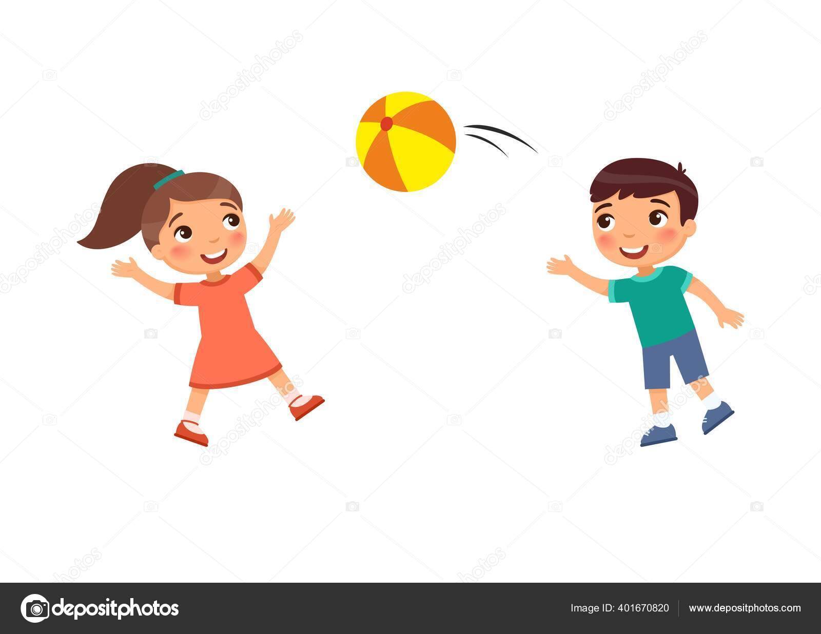 Ilustração em vetor de desenhos animados crianças jogando bola de