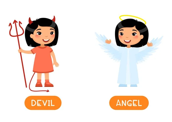 Conceitos Opostos Devil Angel Cartão Flash Com Criança Modelo Vetor — Vetor de Stock