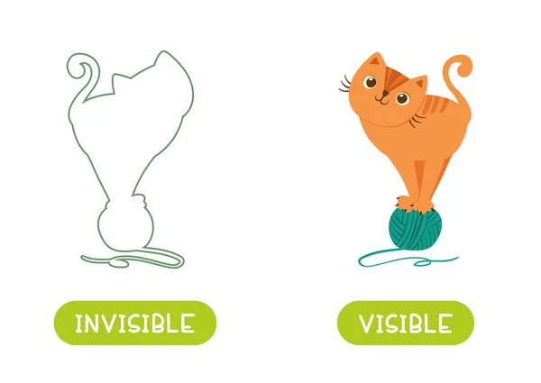 Concepto Opuesto Visible Invisible Tarjeta Word Para Aprendizaje Idiomas Gato — Vector de stock